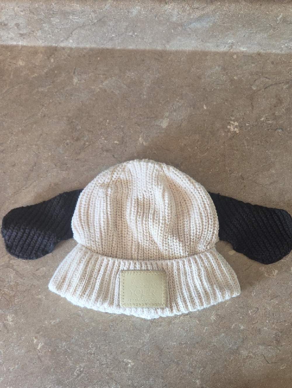 Youth Dog Ear Knit Beanie Hat - Love Your Melon - Cream with Black Ears